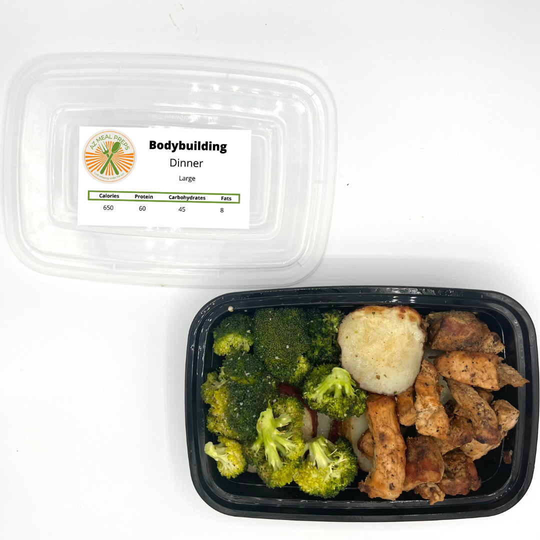 Bodybuilding - Thin sliced potato cuts seasoned with Cajun spice grilled BBQ chicken strips and oven cooked broccoli